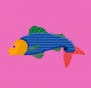 Illustration poisson façon sérigraphie pour Mama Peru